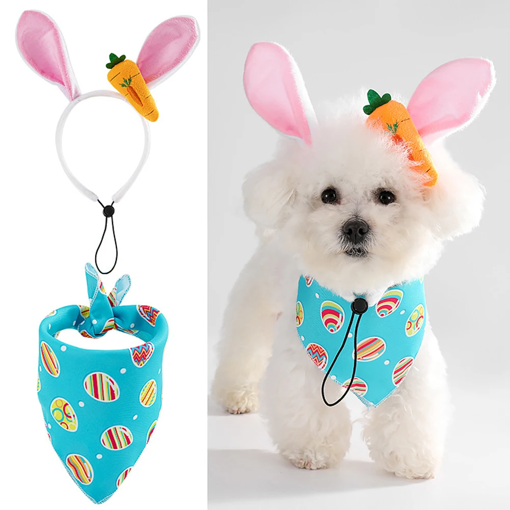 2Pcs/set Dog Easter Costumes Adorable Bunny Ears Headband Cute Dog Bandana Cats Photography Headbands Pet Costume Headwears