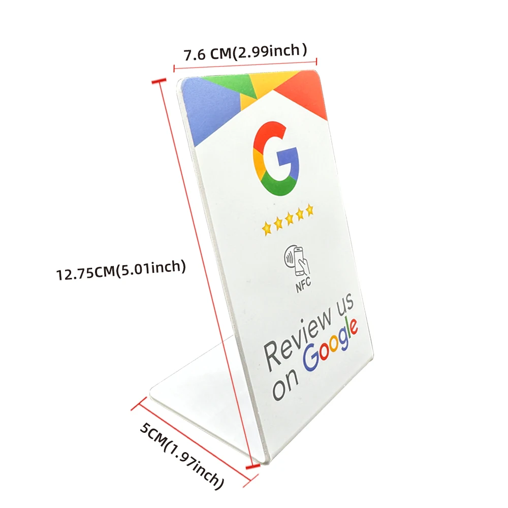 NFC215 Programmierbare Google Review Acryl-Aufkleberkarte, NFC-Stationstisch, 13,56 MHz, wasserdichter NFC-Ständer, Google Review Card