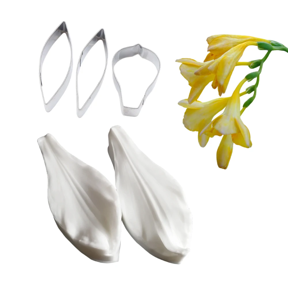 5PCS Gumpaste Sugar Petal Veiner&Cutter Silicone Mould Gladiolus Flower Clay Resin Baking Accessories and Tools силиконов