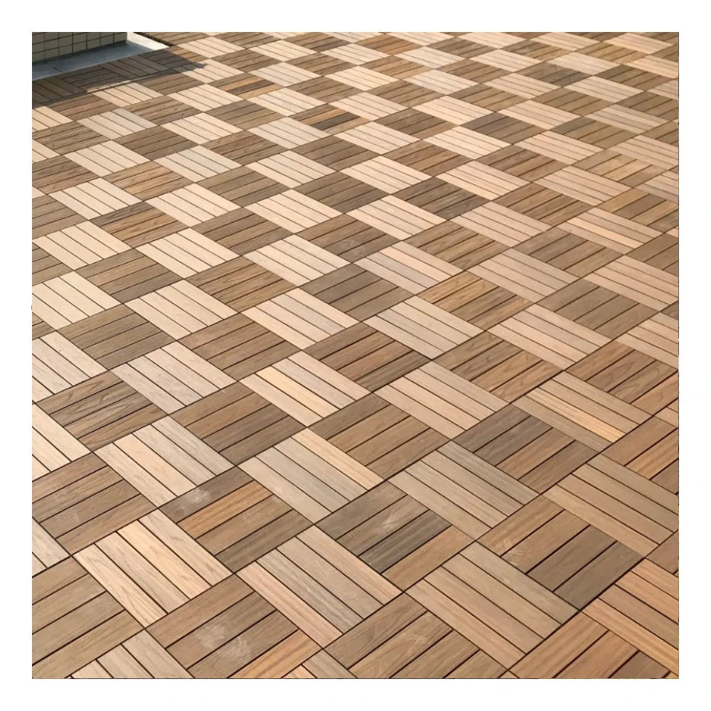 New Waterproof Wood Grain Flooring WPC Deck Tiles Plastic Wood Composite Interlocking Decking Tiles for Outdoor Balcony Garden