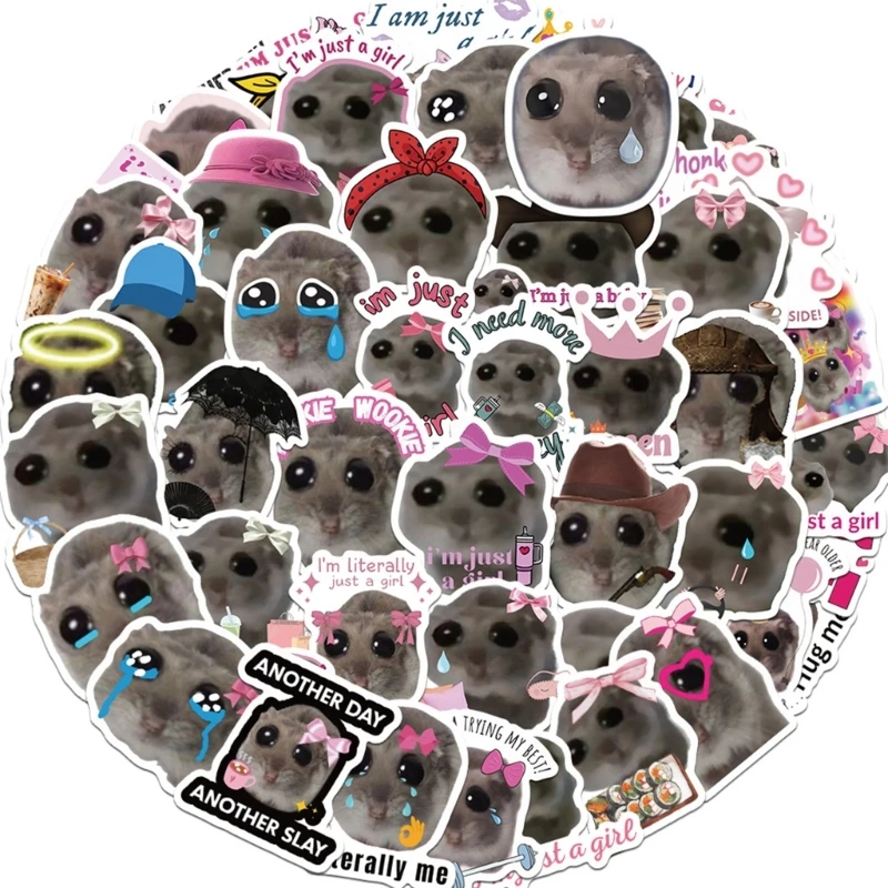 56Pcs Sad Hamster Stickers for Kids Teens for Hamster Lover Hand Account Decal