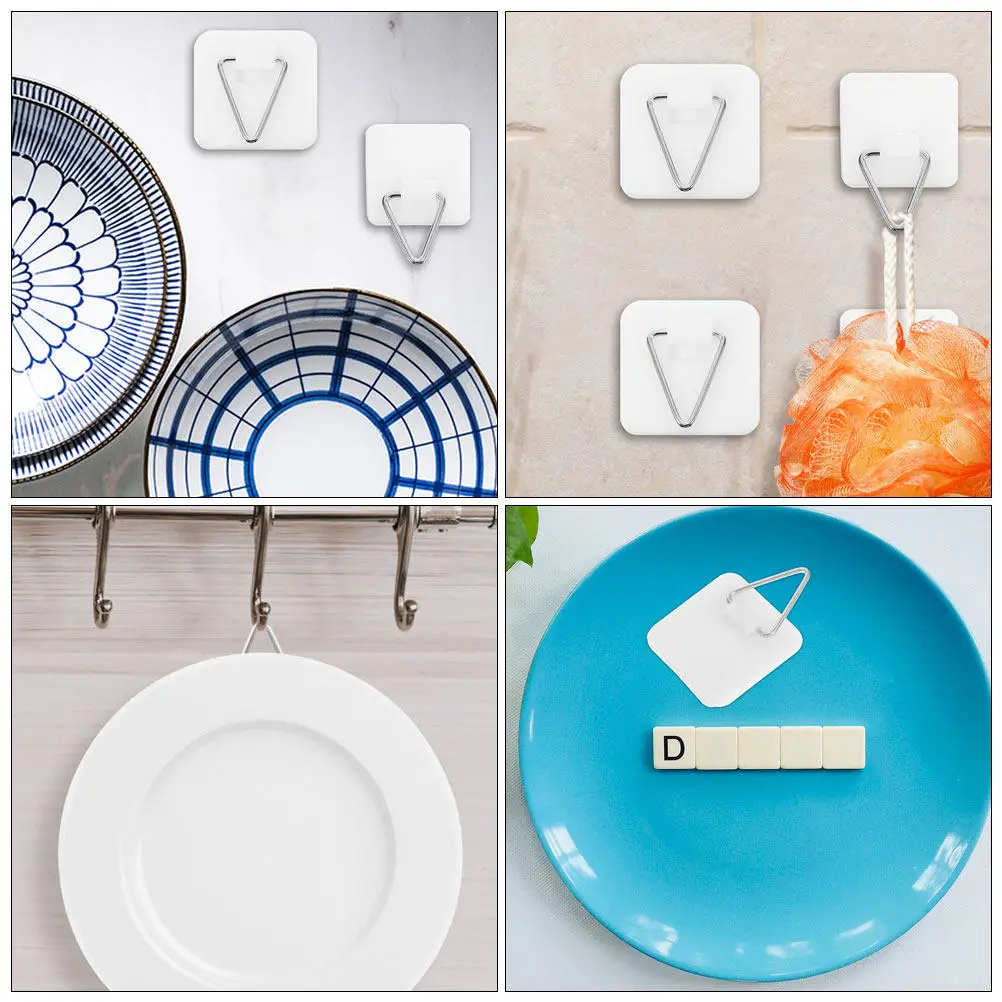 20Pcs Sticky Plastic Hooks Adhesive Picture Hanger Plate Wall Holder for Smooth Surfaces Bathroom Kitchen Decoration