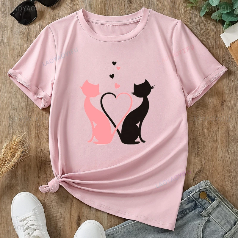 Women's Pet Cat Cute Trend Charming Love Sweet Delicate Shirt Summer Fashion Women Casual Short Sleeve Cotton T-shirt