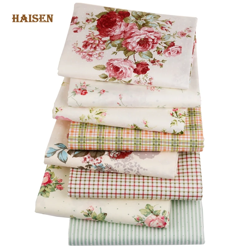 Haisen, 8 patterns Rose Flowers Printed Cotton Fabric Twill Cloth For DIY Sewing Baby&Kid\'s Quilt Sheets Dress Textile Material