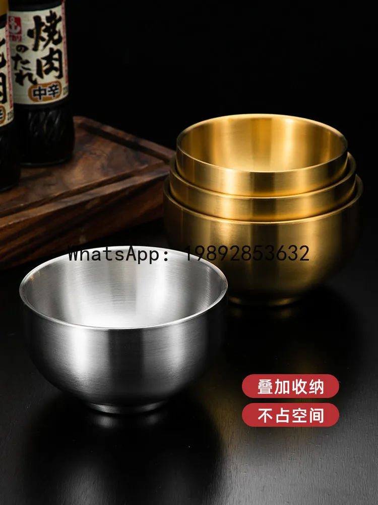 

304 stainless steel rice bowl - double-walled, anti-scald, gold-tone seasoning bowl, restaurant-style kimchi bowl, soup bowl
