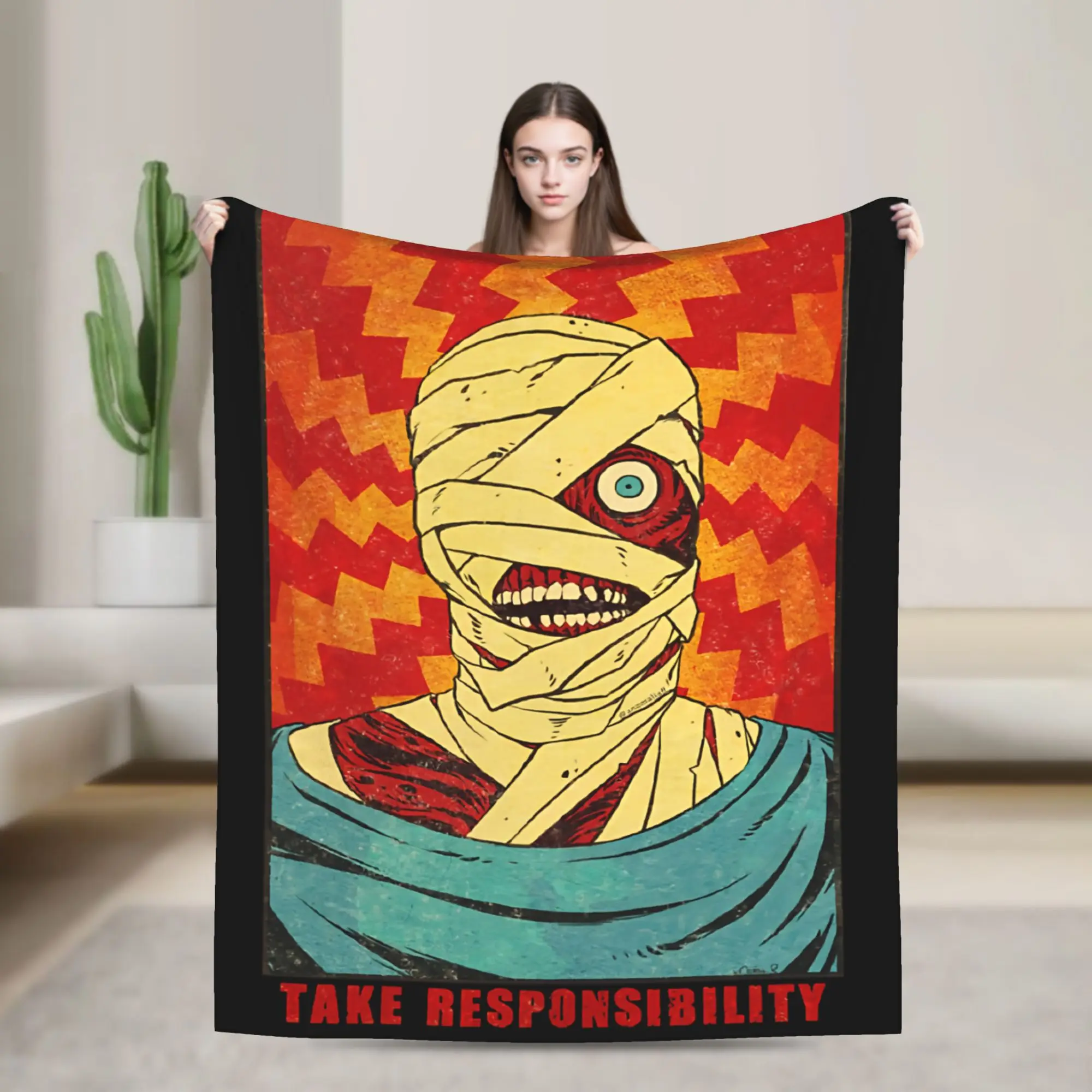 Curly Says   Take Responsibility Mouthwashing Blanket Cover Fleece  Super Warm Throw Blanket for Airplane Travel Bed Rug