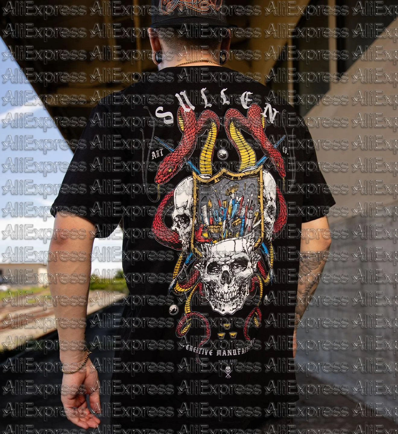 2026 New Men's Sullen T-shirt Monster Dog Motorcycle Color Cartoon Old School Tattoo Street Top Men's Style