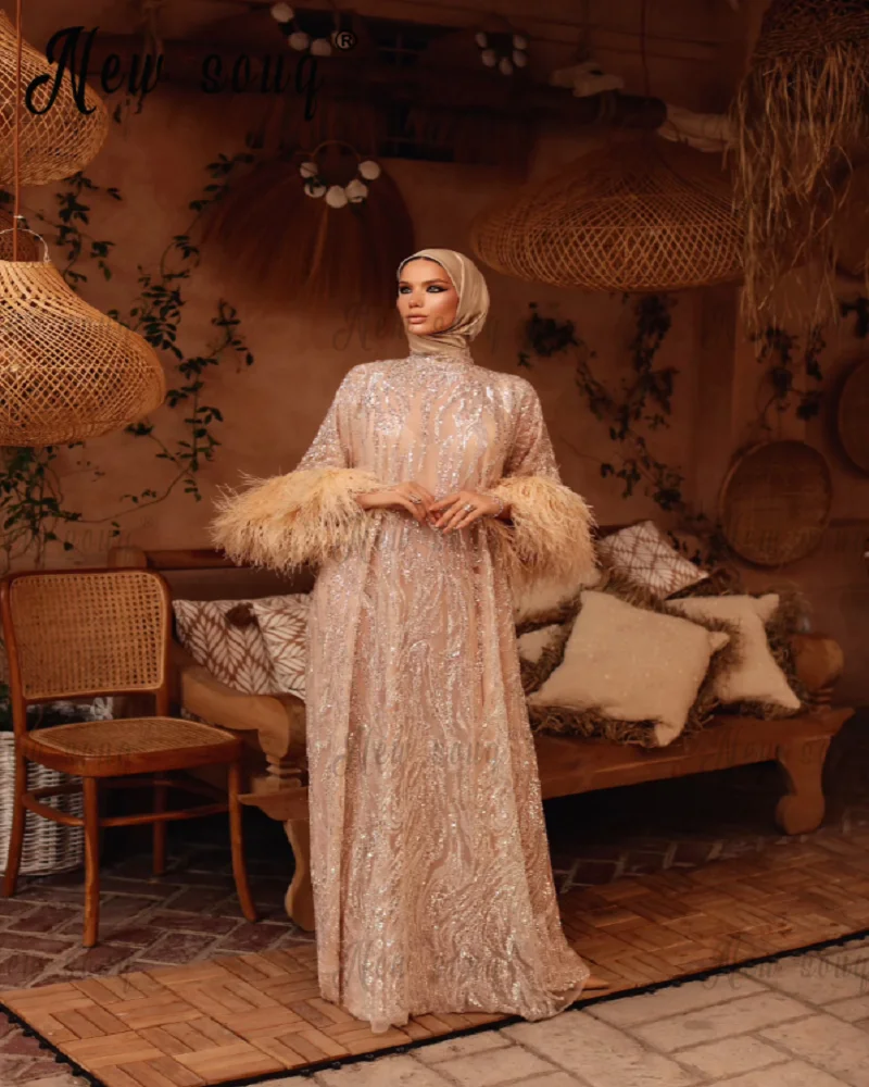 

Middle East Muslim Formal Prom Dress Luxury Champagne Wedding Party Gowns Plus Size Custom A Line Celebrity Influencer Dress