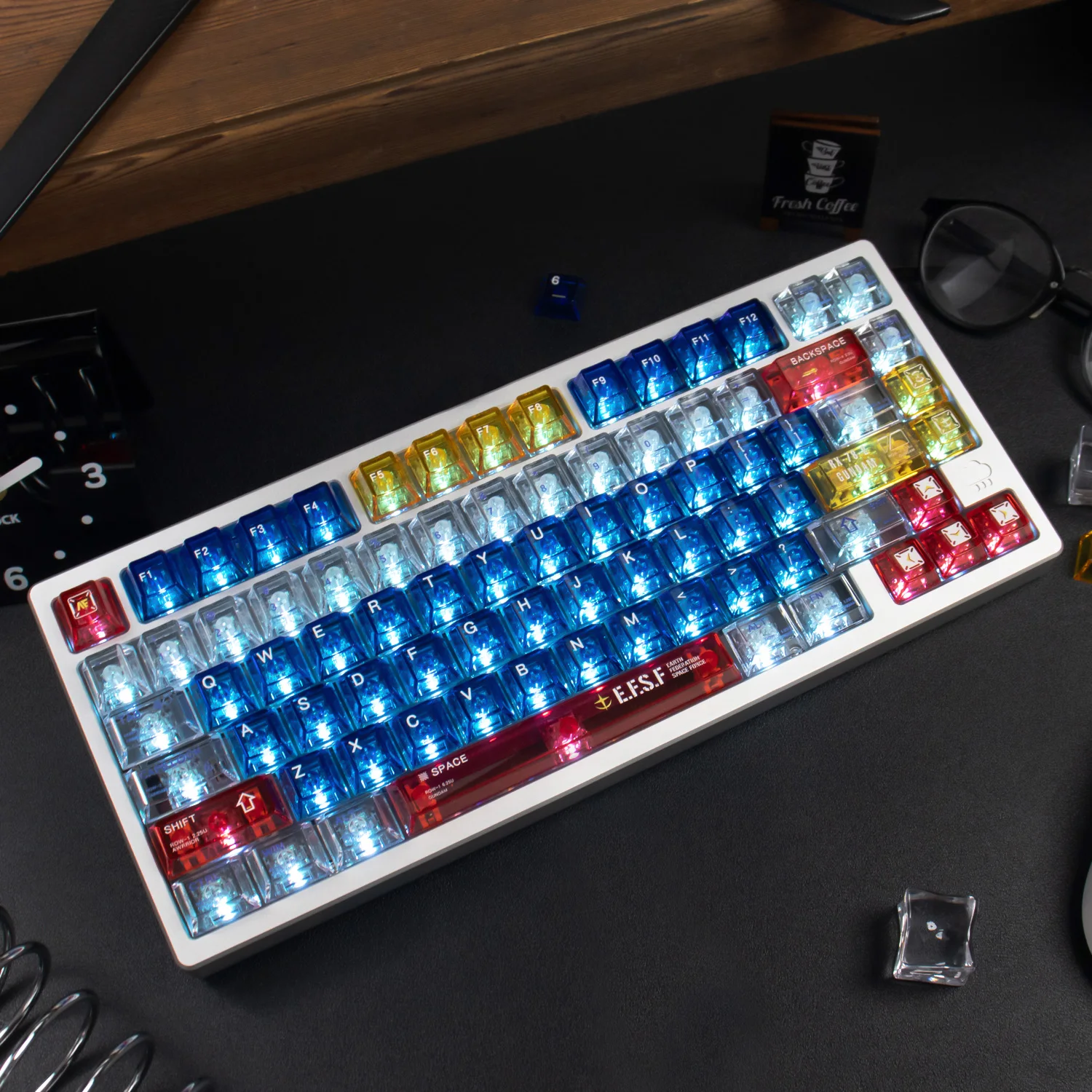 

140 keys Comic Keycaps Cherry Profile UV Transparent PC Red Blue Personalized keycaps For MX Mechanical Keyboard