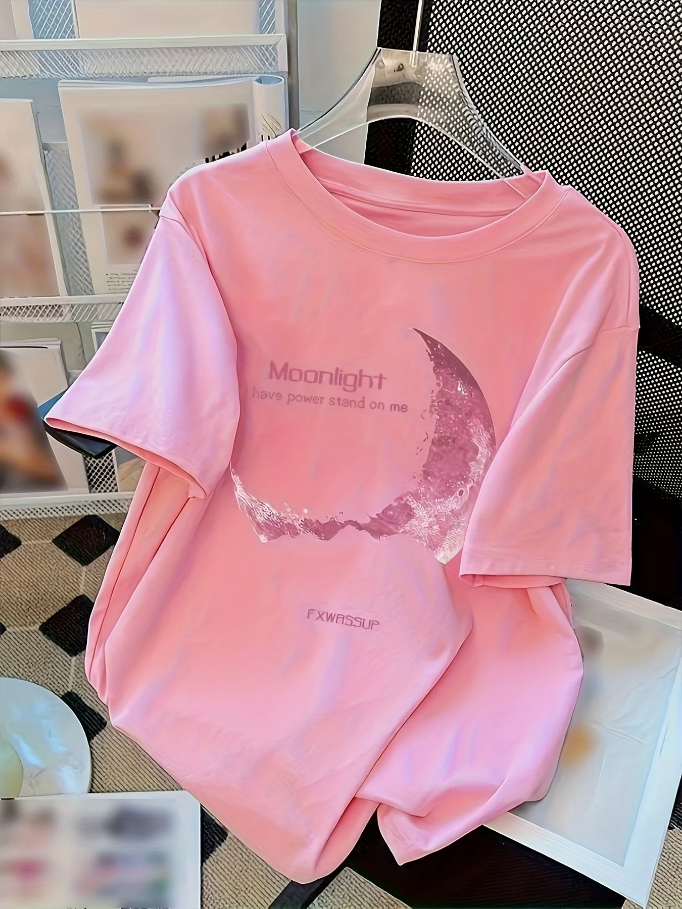 جميلة ضوء القمر الطباعة تي شيرت المرأة الصيف ملابس علوية من القطن مريحة س الرقبة المتضخم قصيرة الأكمام الملابس النسائية غير رسمية #3