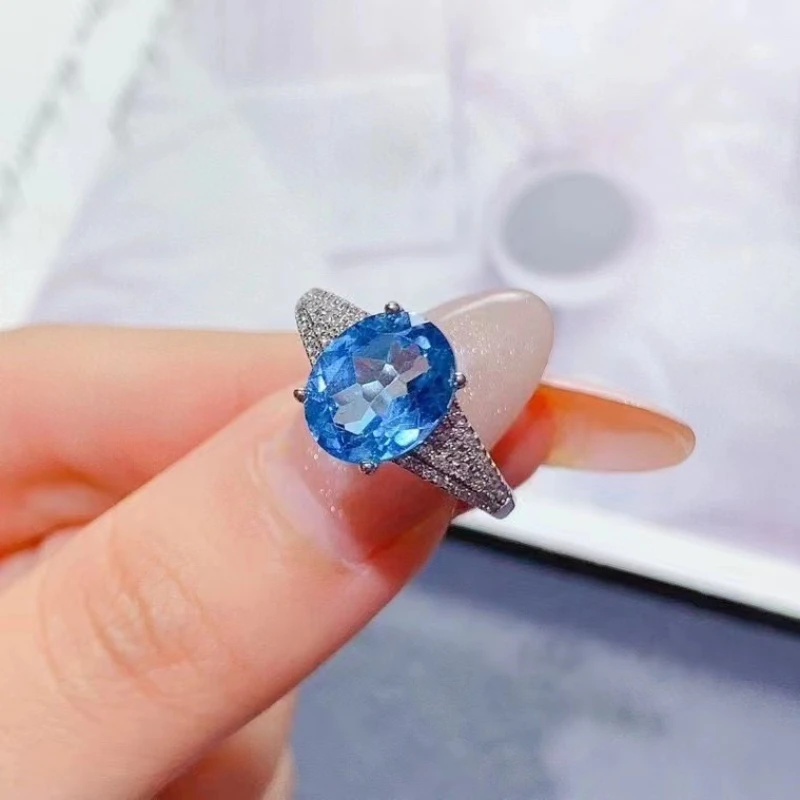 

925 Silver Jewelry Natural Topaz Ring for Women 8mm*10mm 2.5ct VVS Grade Topaz Silver Ring with 18K Gold Plating