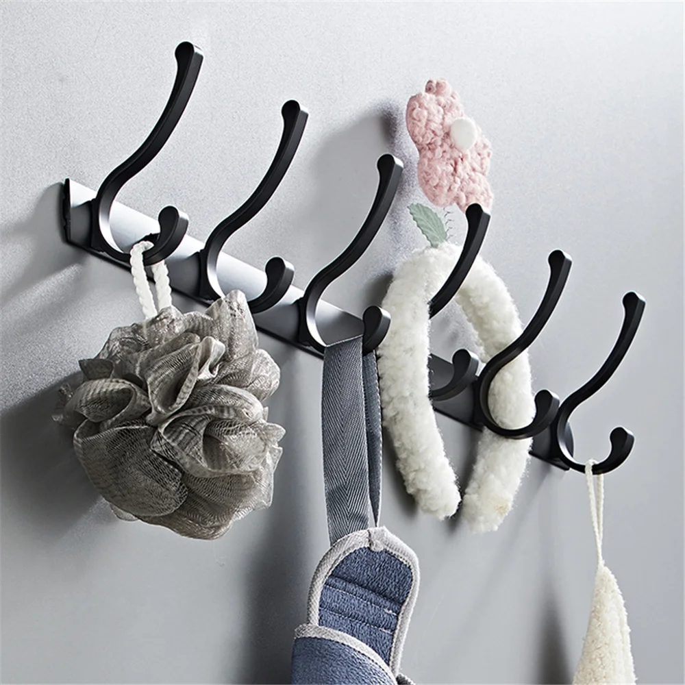 Bathroom Towel Hook Coat Rack Hallway Balcony Hat Hook Clothes Hanger Bedroom Decor Hooks Door Storage Shelf Kitchen Hook Black