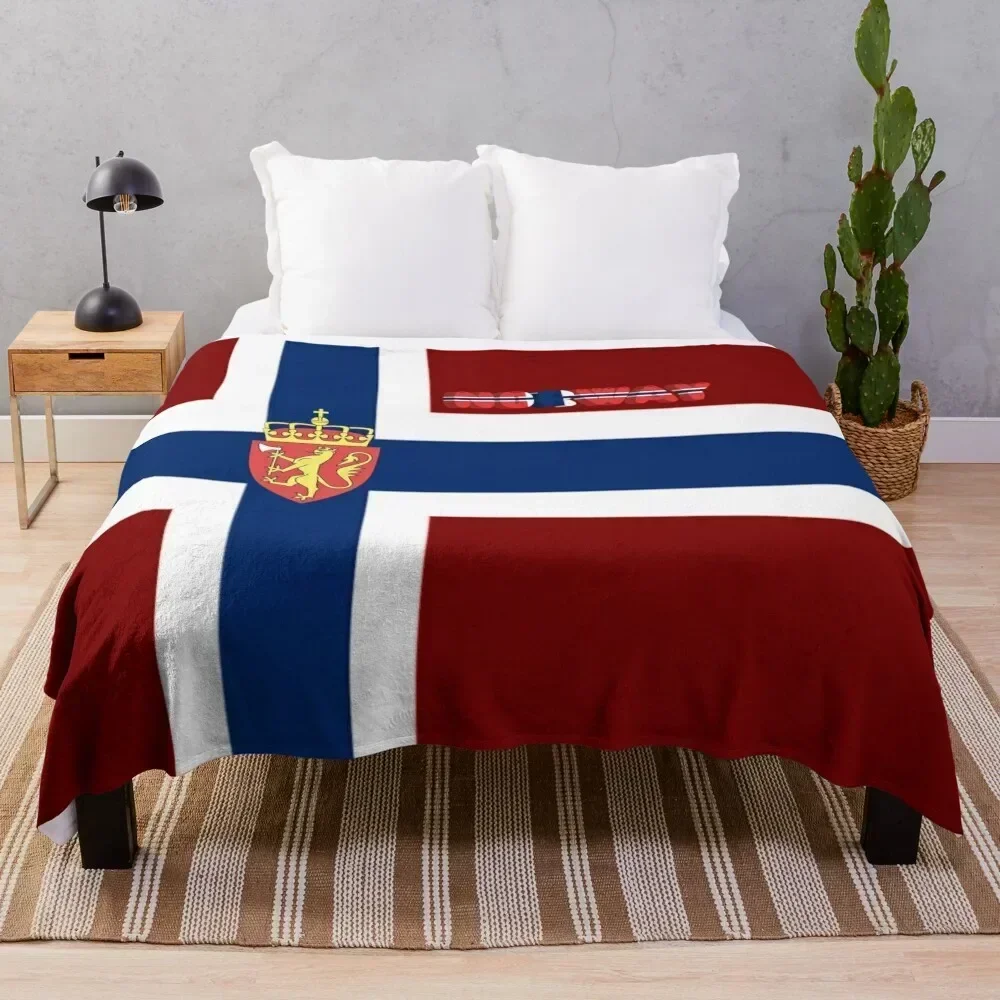 

Norwegian flag with coat of arms Throw Blanket Warm Sofa Quilt For Decorative Sofa Luxury Brand Blankets