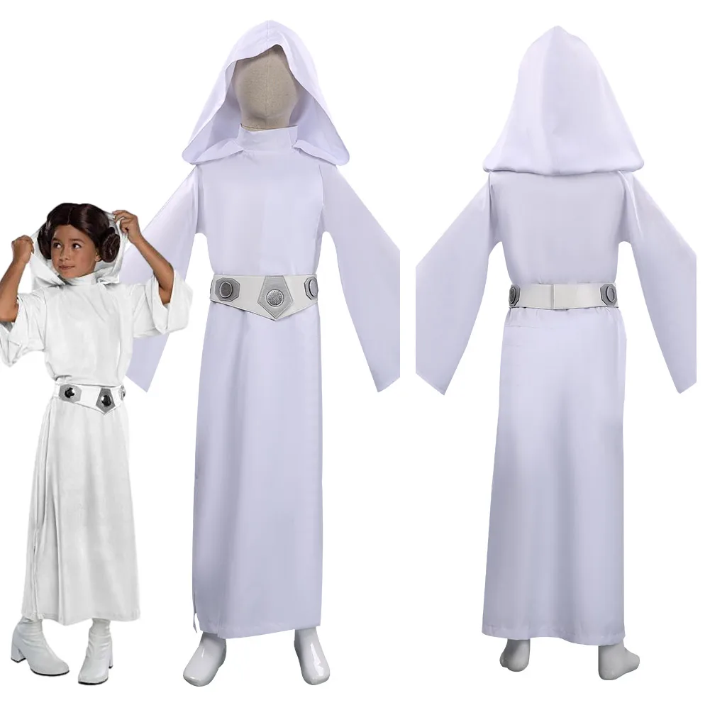 

Movie Space Battle Adult/Kids Princess Leia Cosplay Costume Adult Women White Dress Belt Outfit Halloween Carnival Party Suit