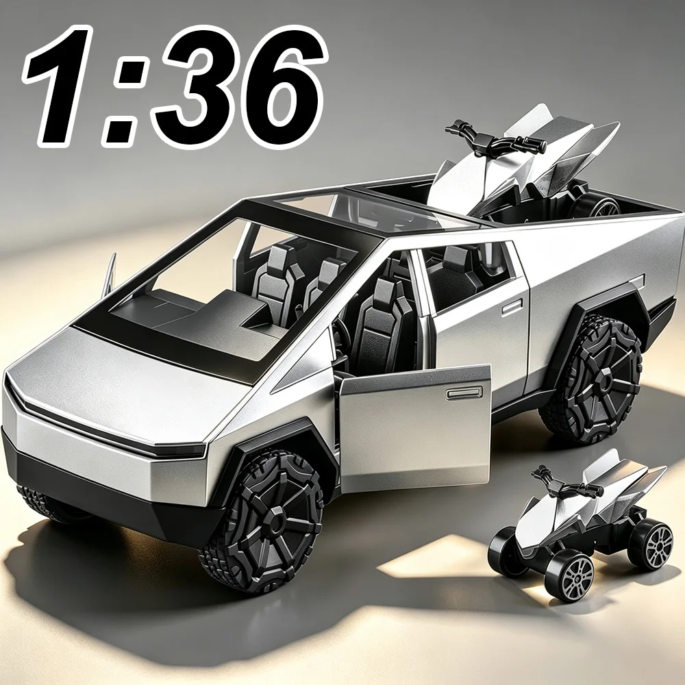 

1:36 New Energy Pickup Truck Alloy Diecast Model Toys Miniature Car Rear Wheel Return Force Doors Opened Vehices Christmas Gifts