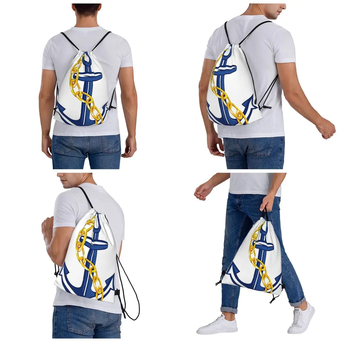 Anchor Backpacks Fashion Portable Drawstring Bags Sports Bag Book Bags For Travel School
