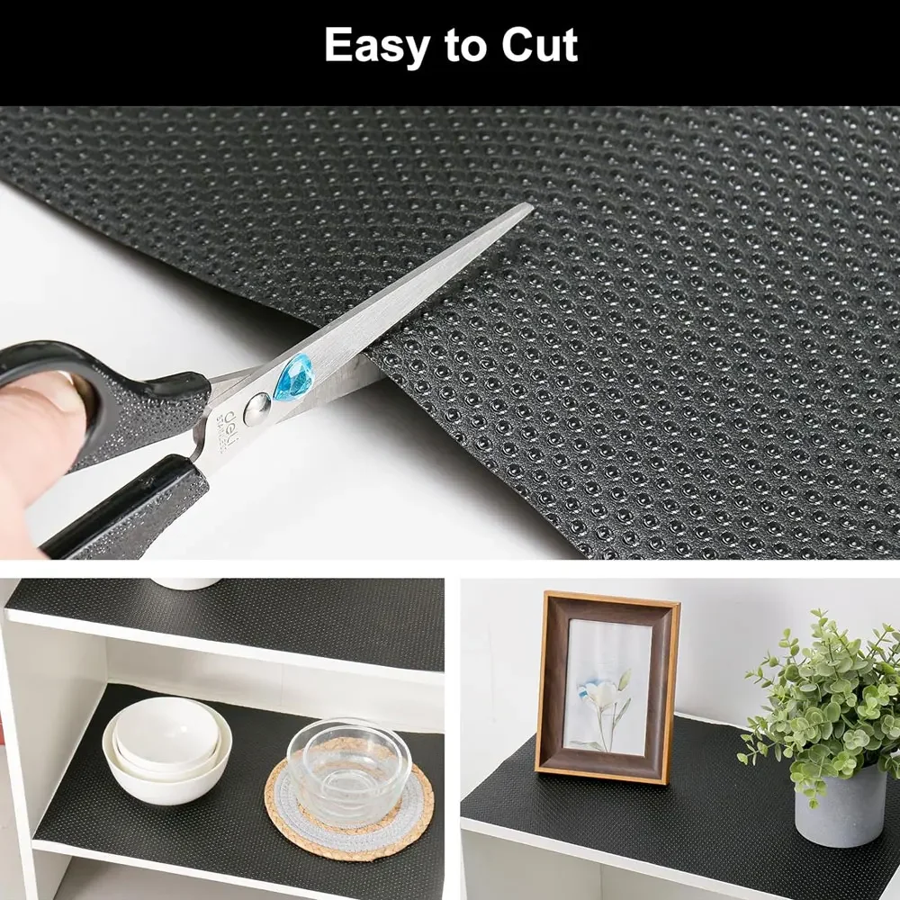 45x300cm Kitchen Shelf Liner - Non-Slip Waterproof Drawer Mat, Washable Oilproof Cabinet Pad, Non-Adhesive Black Shelf Liners