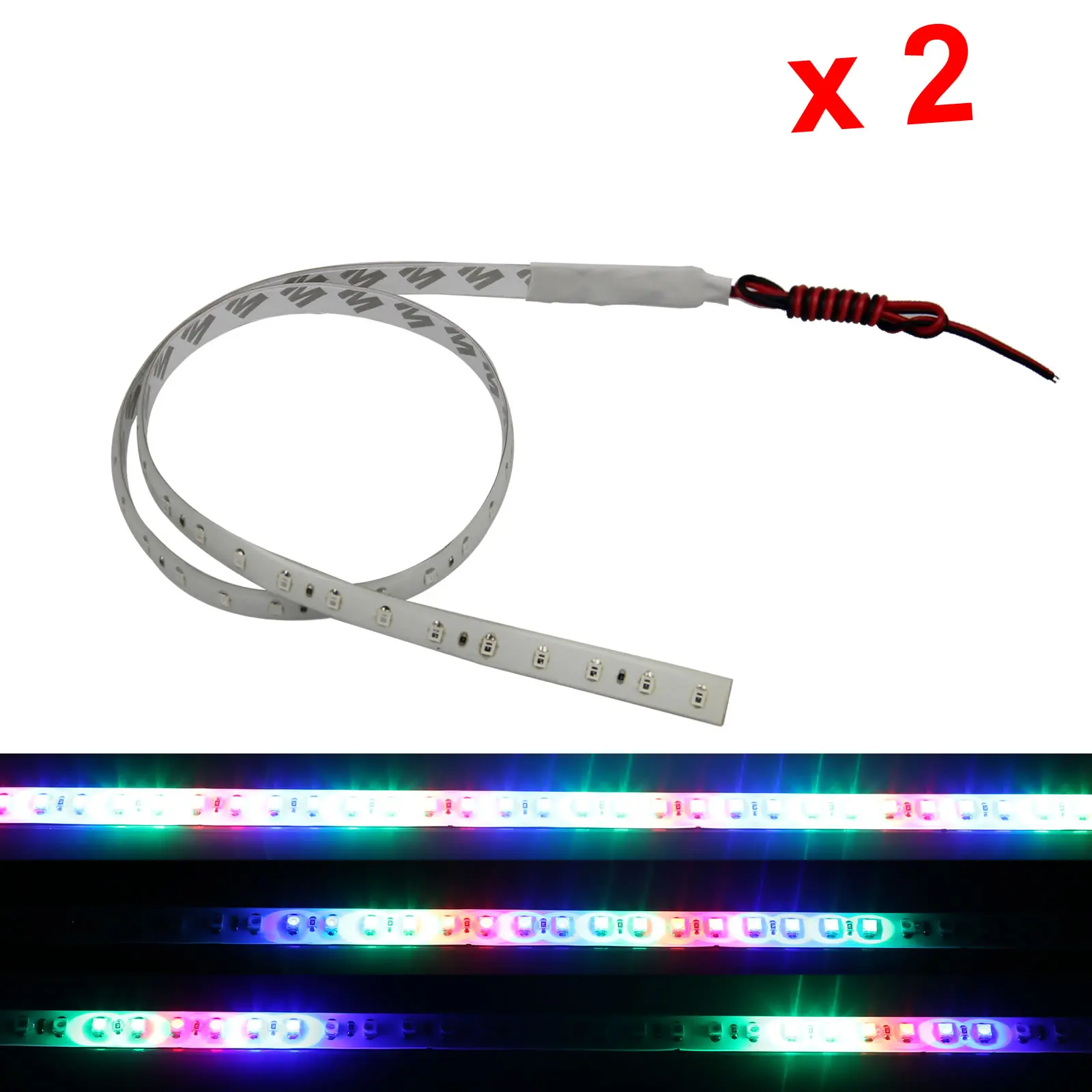 2x RGB Flexible Strip Light 60CM 2FT Knight Rider Flash Strobe Scanner Waterproof 48 1210 SMD LED M021-RGB