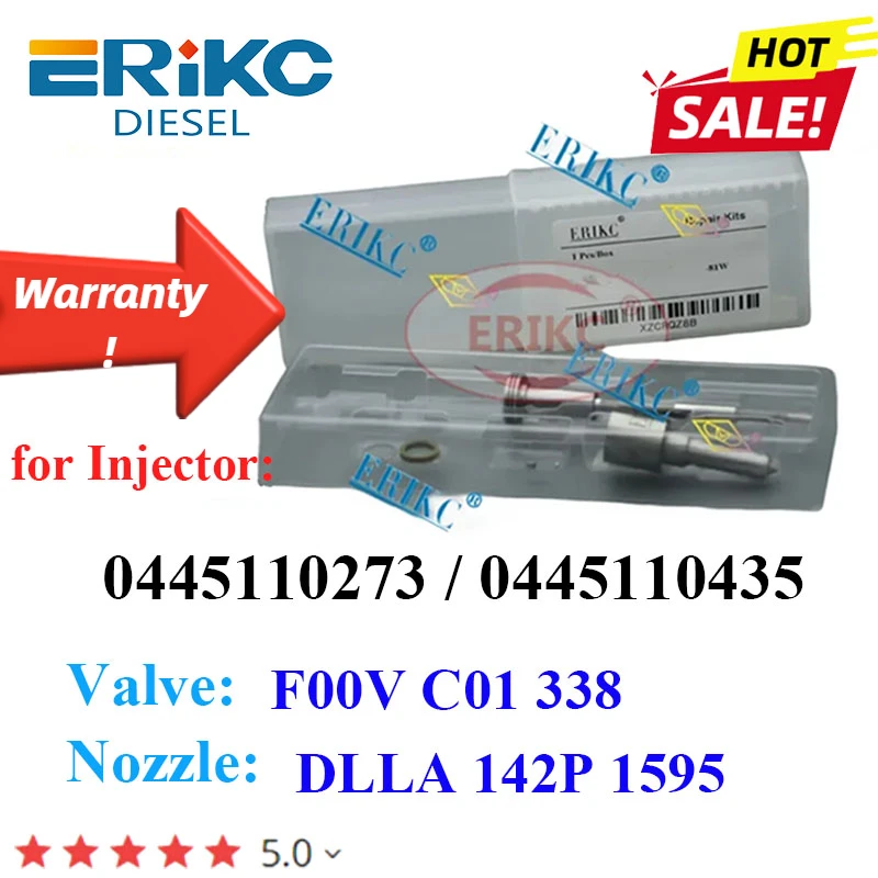 ERIKC 0445110273 0445110435 Injector Repair Kits DLLA142P1595 (0433171974) Valve F00VC01338 for FIAT IVECO 0986435165 504386427