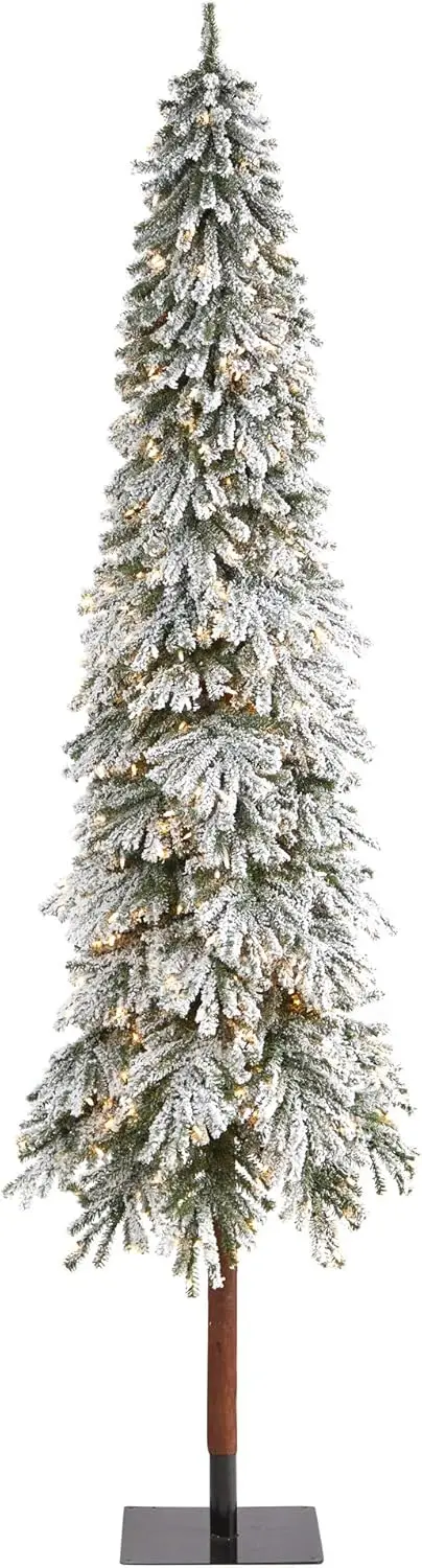 9Ft. Flocked Grand Alpine Artificial Christmas Tree With 600 Clear Lights And 1183 Bendable Branches On Natural Trunk