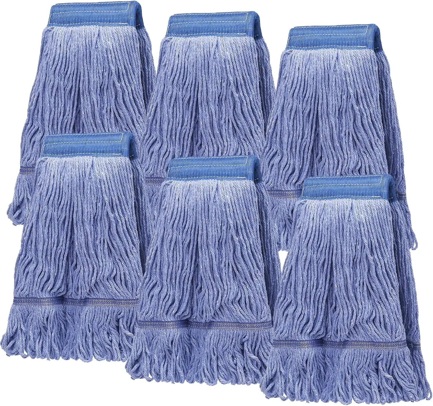 

6-Pack Heavy Duty Cotton Mop Refill Heads for Commercial Floor Cleaning, Blue Looped End Design