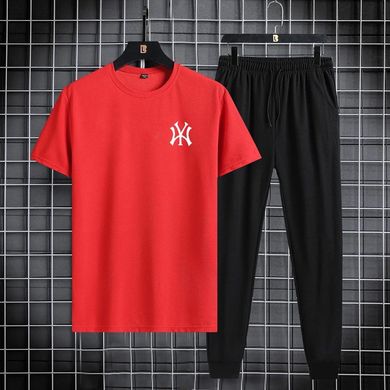 Spring/Summer Set Two Piece Slim Fit Short Sleeve Long Pants Set Casual Fashion Minimalist Sports Set