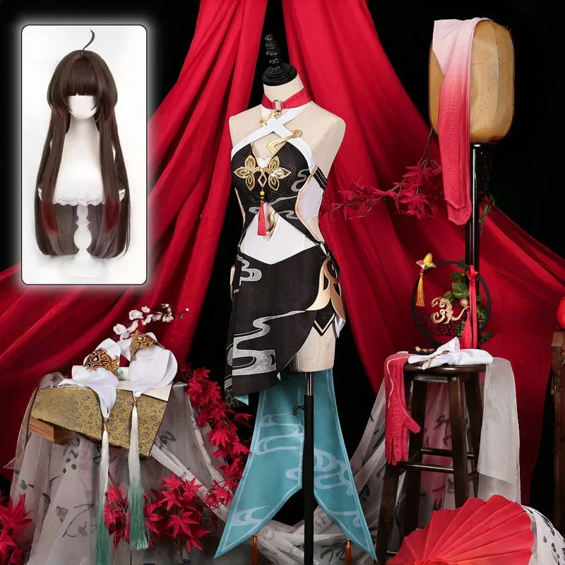 

Sky04 Honkai: Star Rail Lingsha Cosplay Costume Wig Sets Lingsha Cosplay Shoes Halloween Role Play Dress Sets44Si！