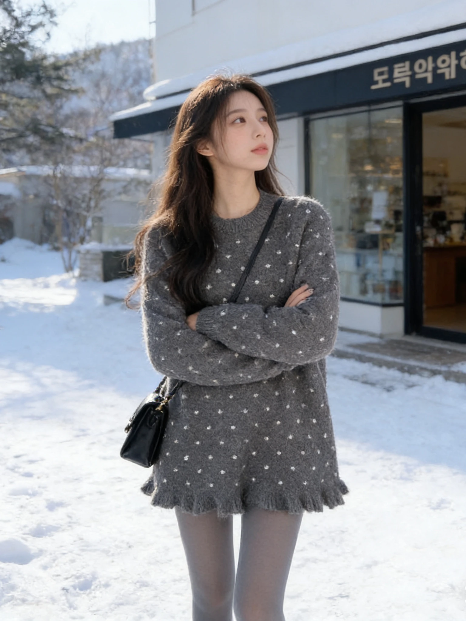 

Корейский мягкий кружевной свитер с цветочным принтом, женский осенне-зимний свободный крой, длинный топ све, средней длины, большие размеры, облегающий...