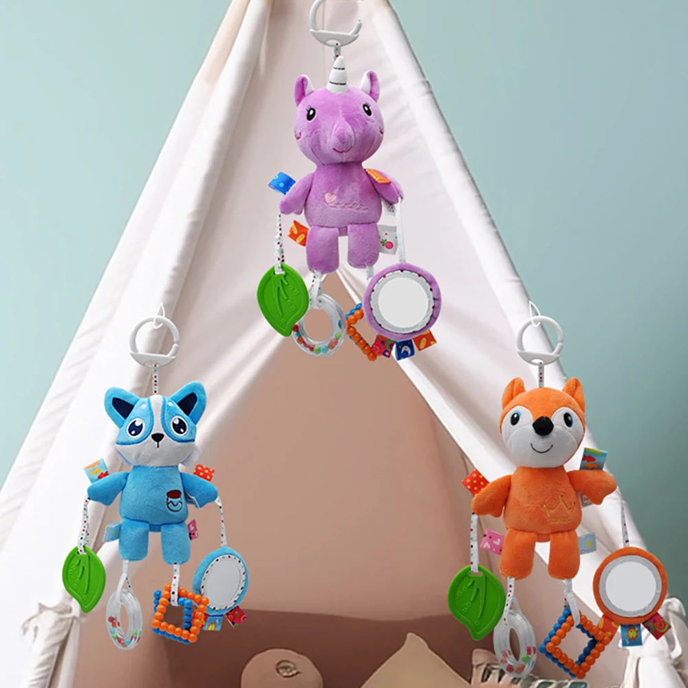 

Newborn Baby Stroller Pendant Wind Chime Baby Bed Bell Bed Hanging Rattle Bed Winding Plush Soothing Toy with Teether Toy Gifts