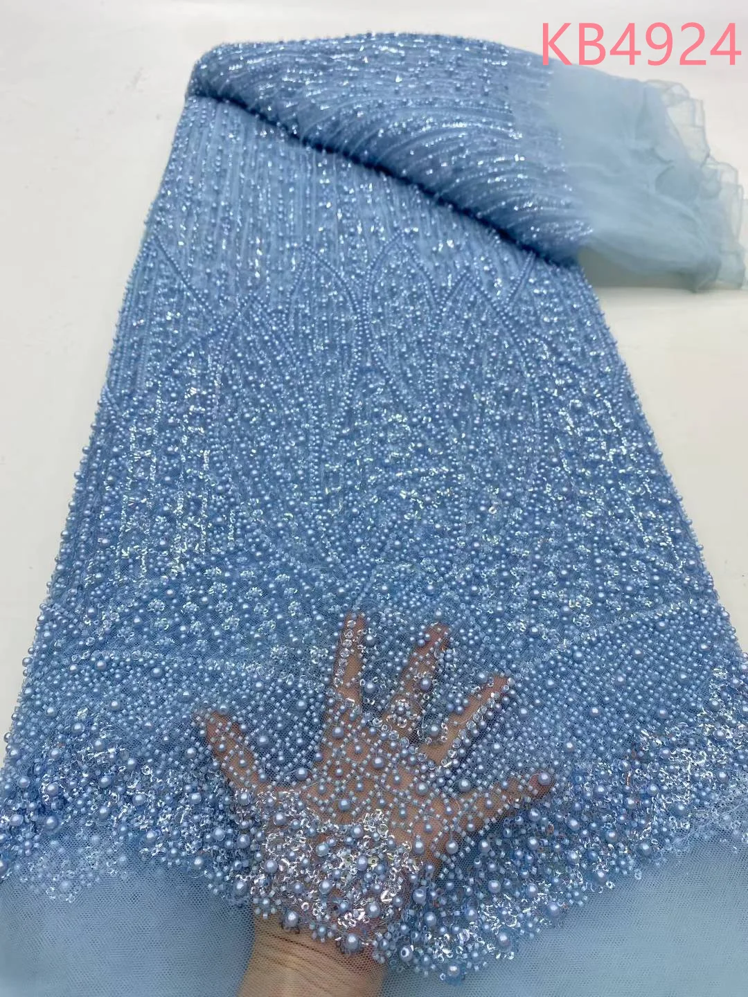 Nigerian Luxury Sequins Lace Fabric 2025 High Quality African Beaded French Mesh Nigerian Embroidery For Wedding Party KB4924