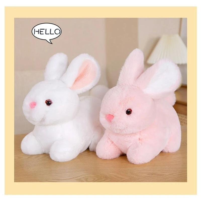 Peluche simpatico coniglietto da 20 cm bianco e rosa bambola di coniglio animale super morbida e rilassante come regalo di compleanno e Natale