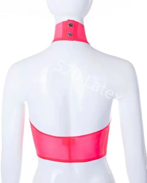 Top corto de látex Sexy hecho a mano, sujetador suave de látex rosa transparente, chaleco, Top de látex Sexy de moda de goma