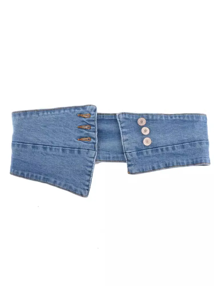 Women's Fashion Blue Denim Corset Female Cummerbund Coat Waistband Dress Decration Wide Belt J386