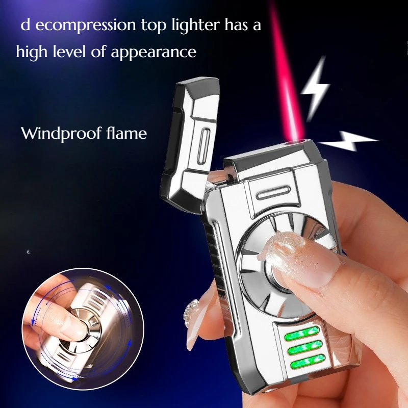 

High-end Appearance Level Gyroscope Lighter Windproof Red Flame Inflatable Lighter Replaceable Battery Cigarette Lighter Gift