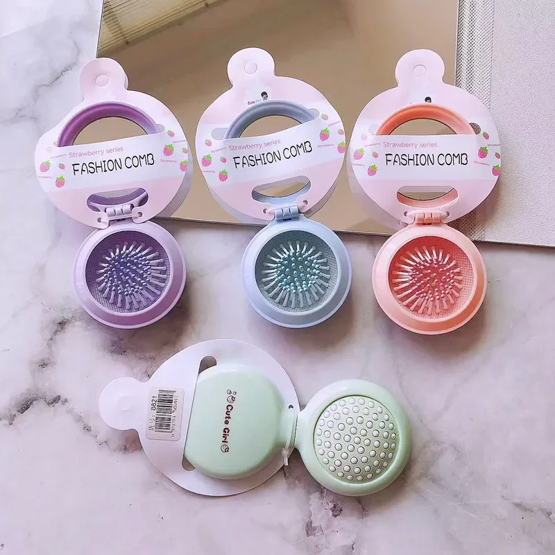New Candy Color Folding Comb with Mirror Small Portable Travel Anti-static Folding Air Cushion Massage Combs Hair Care Brushes