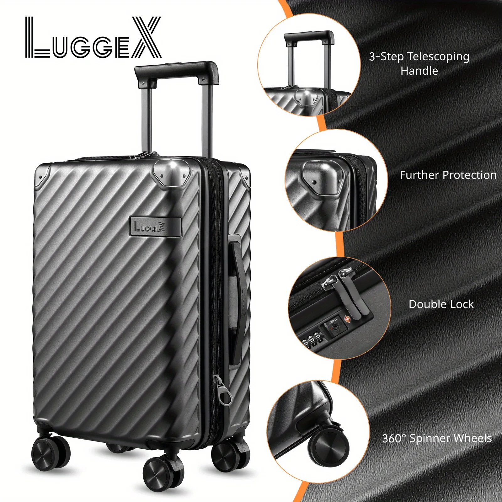 LUGGEX-Valise à carreaux avec roues tournantes, bagage à coque rigide extensible en polycarbonate, grand, 28 po