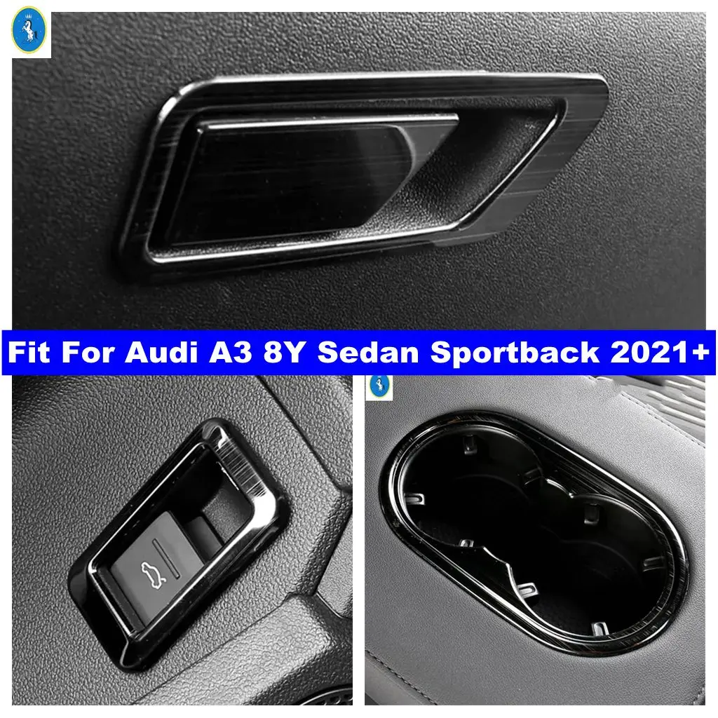 Rear Trunk Door Button / Glove Storage Box / Water Cup Holder Cover Trim Accessories For Audi A3 8Y Sedan Sportback 2021 - 2024