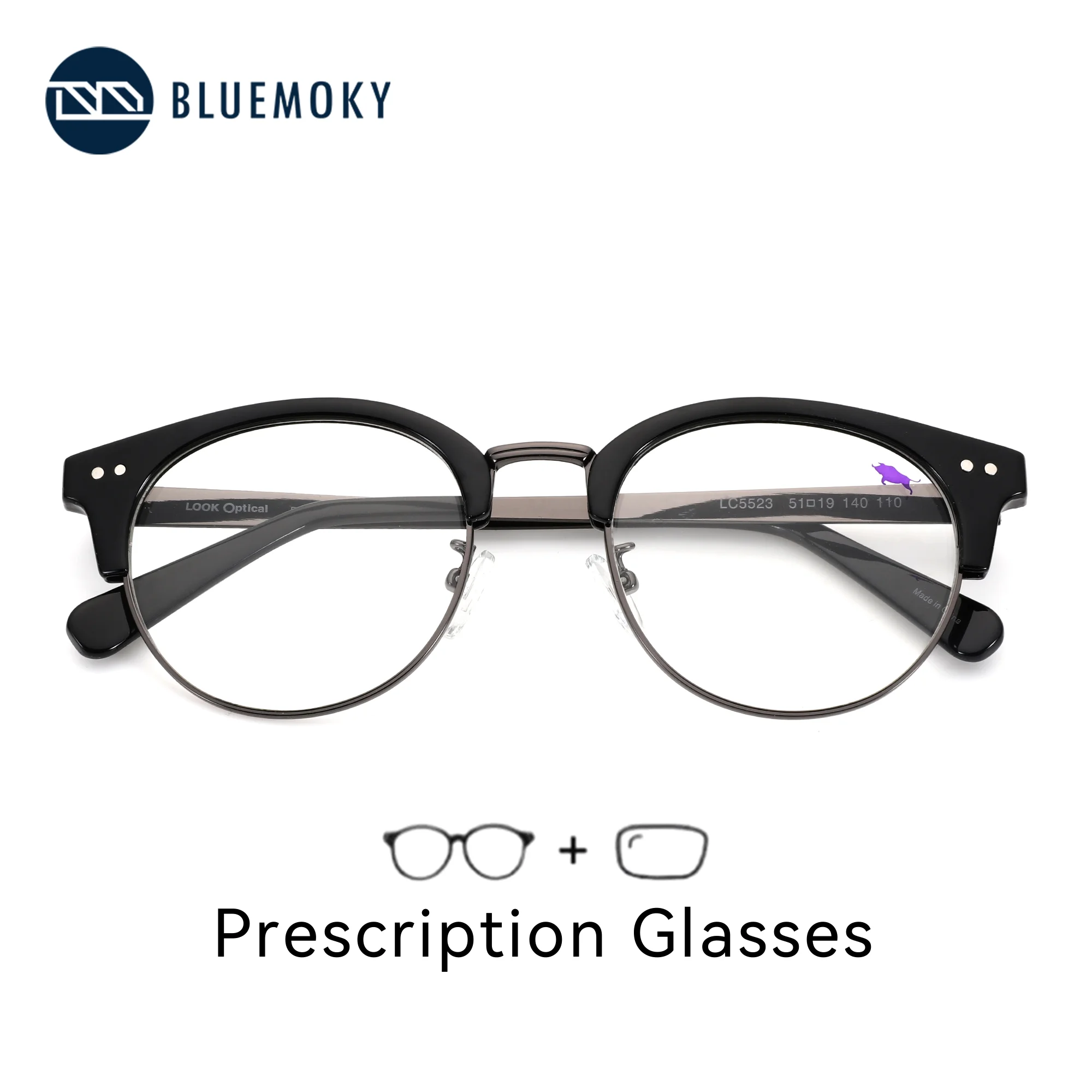BLUEMOKY Modish Metal Design Prescription Glasses For Unisex Round Anti Blue Light With Graduated Lenses Optical Eyeglasses