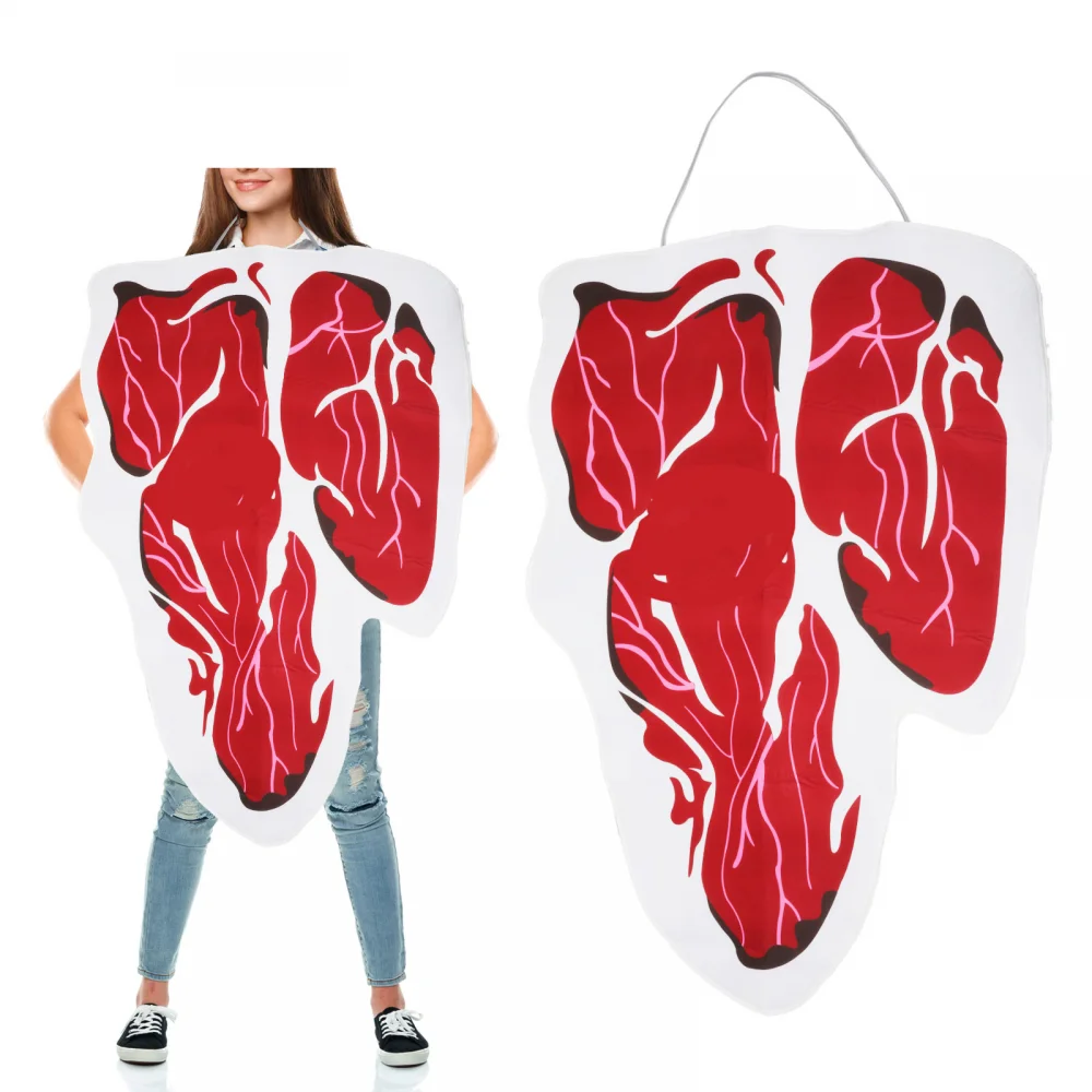 Steak Halloween Costume Funny Food Meat Outfit for Adult Novelty Food Cosplay Costume for Halloween Carnival Party Suit