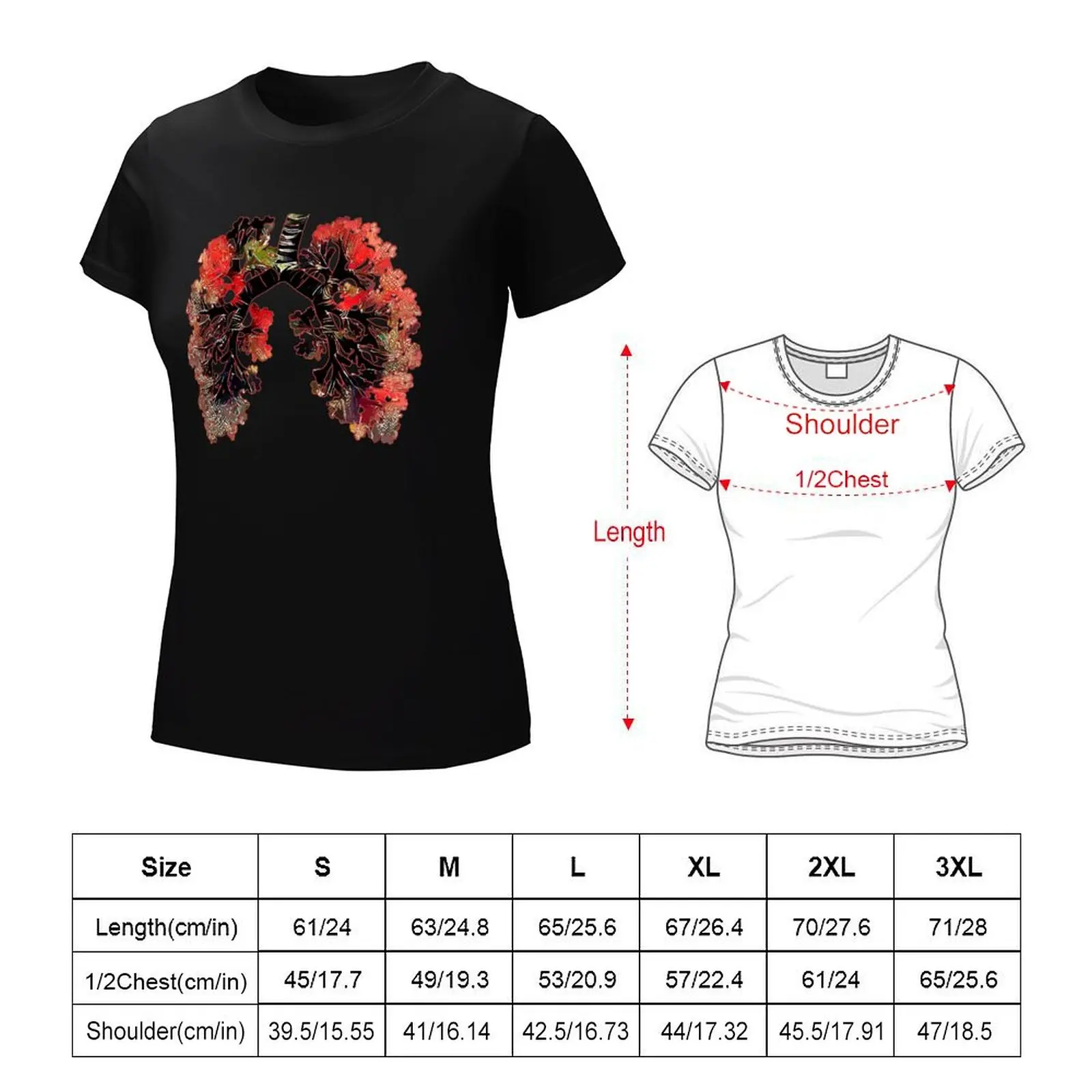 Lungs cancer awareness, red coral human anatomy, watercolor style T-Shirt female white t shirts for Women