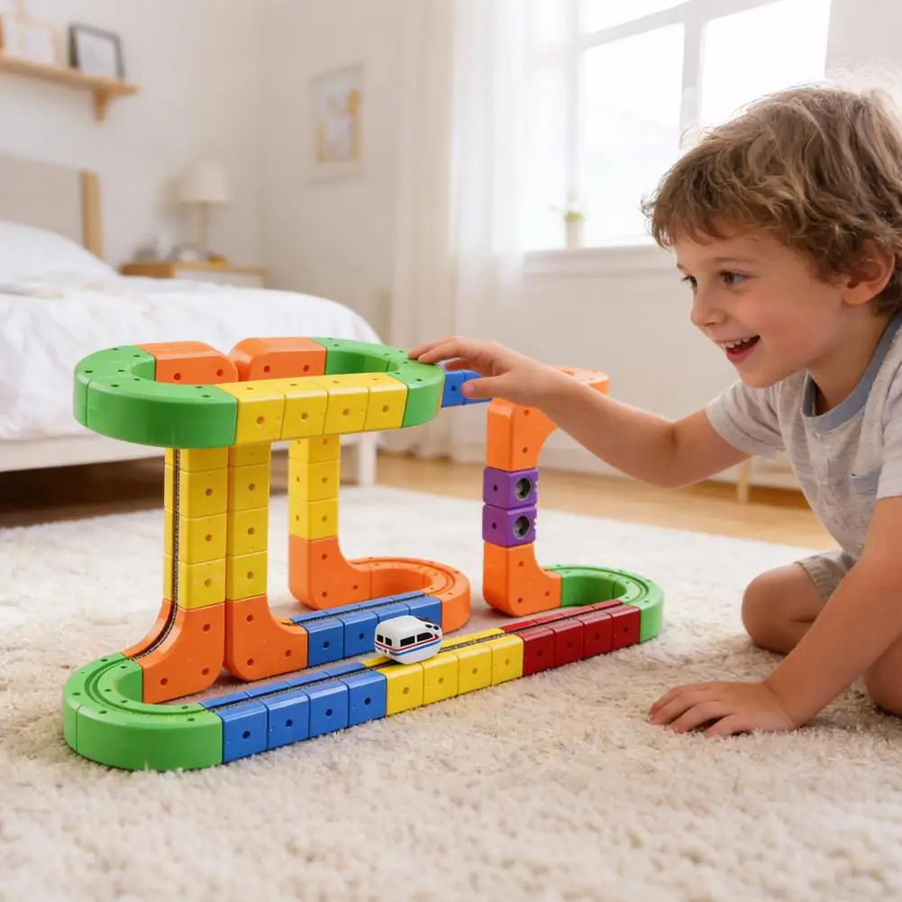 Magische bouwsteenbaan Achtbaan Anti-zwaartekracht Elektrische baan Kleine trein Assemblagespeelgoed Kinderpuzzelspeelgoed