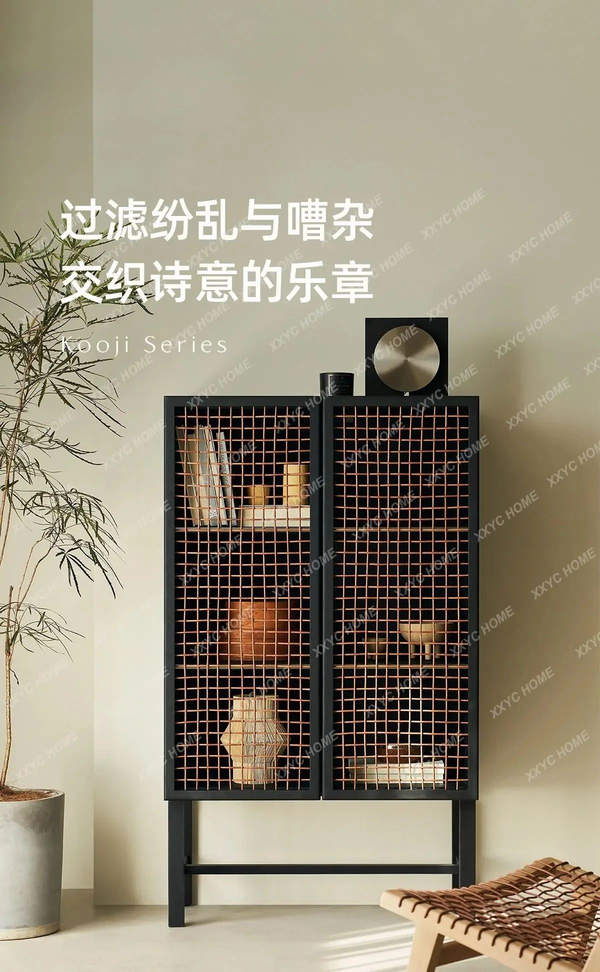 

A Side cabinet floor-to-ceiling cowhide rattan living room home storage bedroom storage cabinet