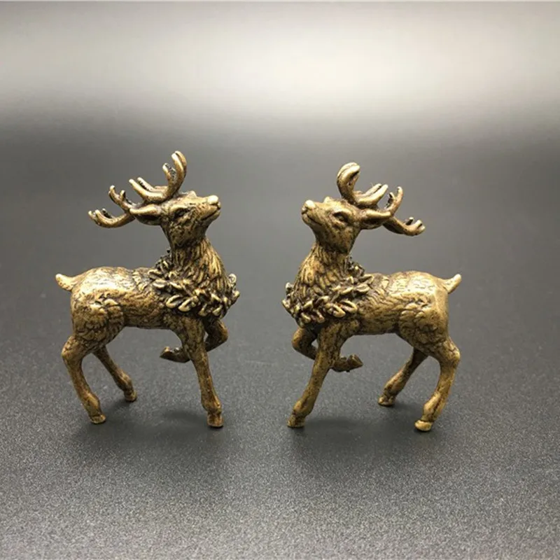 2 Pack Elk Statue Reindeer Statue Miniature Copper Deer Sculpture Christmas Gift Home Decor Nordic Tabletop Garden Decor