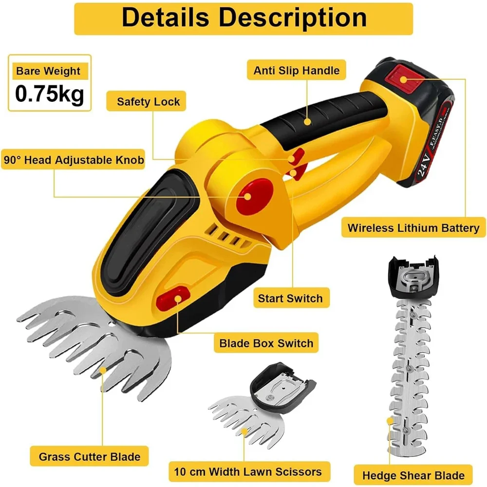 24V Cordless Grass Electric Hedge Trimmer 2 in 1 Lawn Mower Home Garden Shrub Scissors Grass Scissors Power Tools For Makita 18V