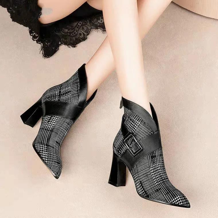 Sexy Women Boots 2021 Autumn and Winter V-Neck High Heels Ankle Shoes Boots Leather Booties Feminina Woman Wedding Party Shoes