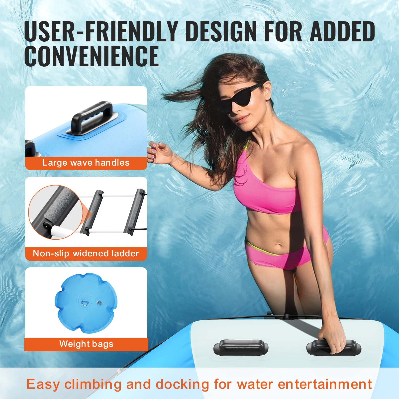 Vevor inflável água bouncer 10ft trampolim de água recreativo portátil salto plataforma natação crianças adultos flutuante rebounder