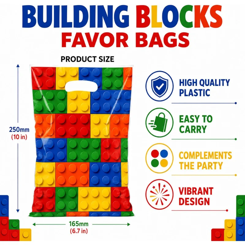 50-200PCS Building Block Birthday Party Favor Bags Goodie Bags Candy Treat Holders for Lego Themed Celebrations Decorations - view 2