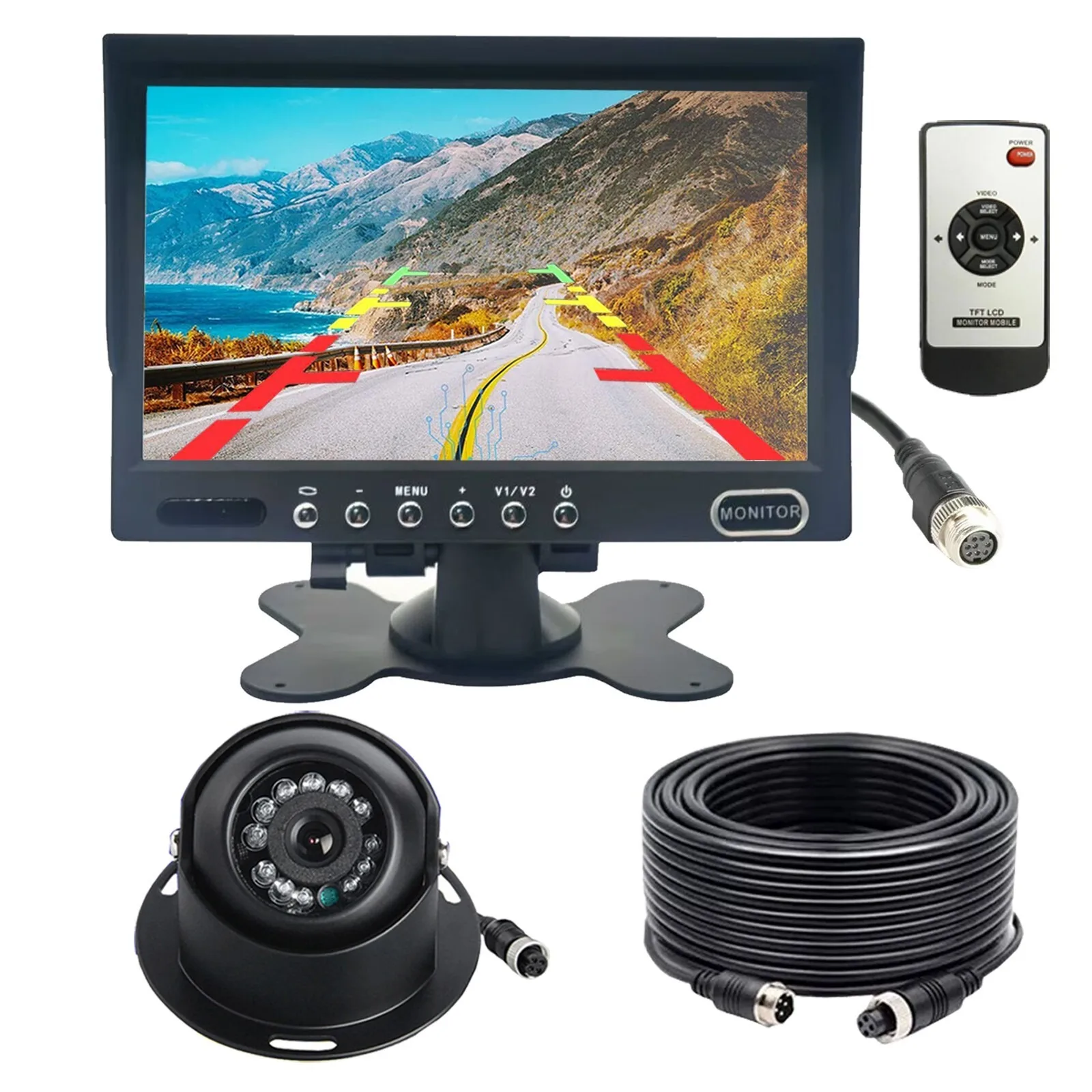 

Lastbus HD 12-24V 7" TFT LCD Rear View Monitor With 4Pin Reverse Dome Camera For Car Truck Camper
