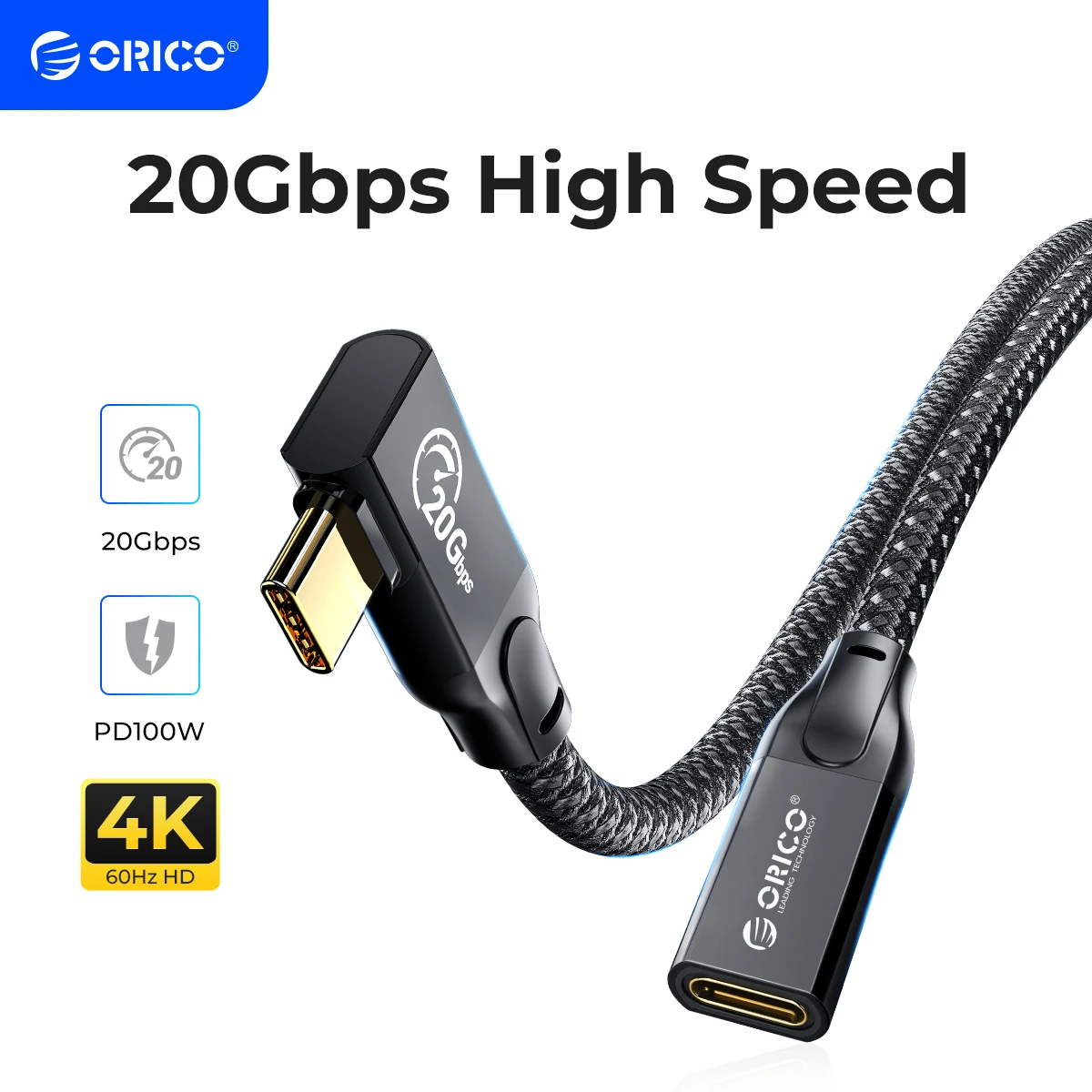 ORICO 20Gbp USB C Extension Câble Type C Extender Cordon PD 100W 4K @ 60Hz pour Xiaomi Nintendo Switch USB 3.2 Câble D\'extension USB 3.2 gen 2