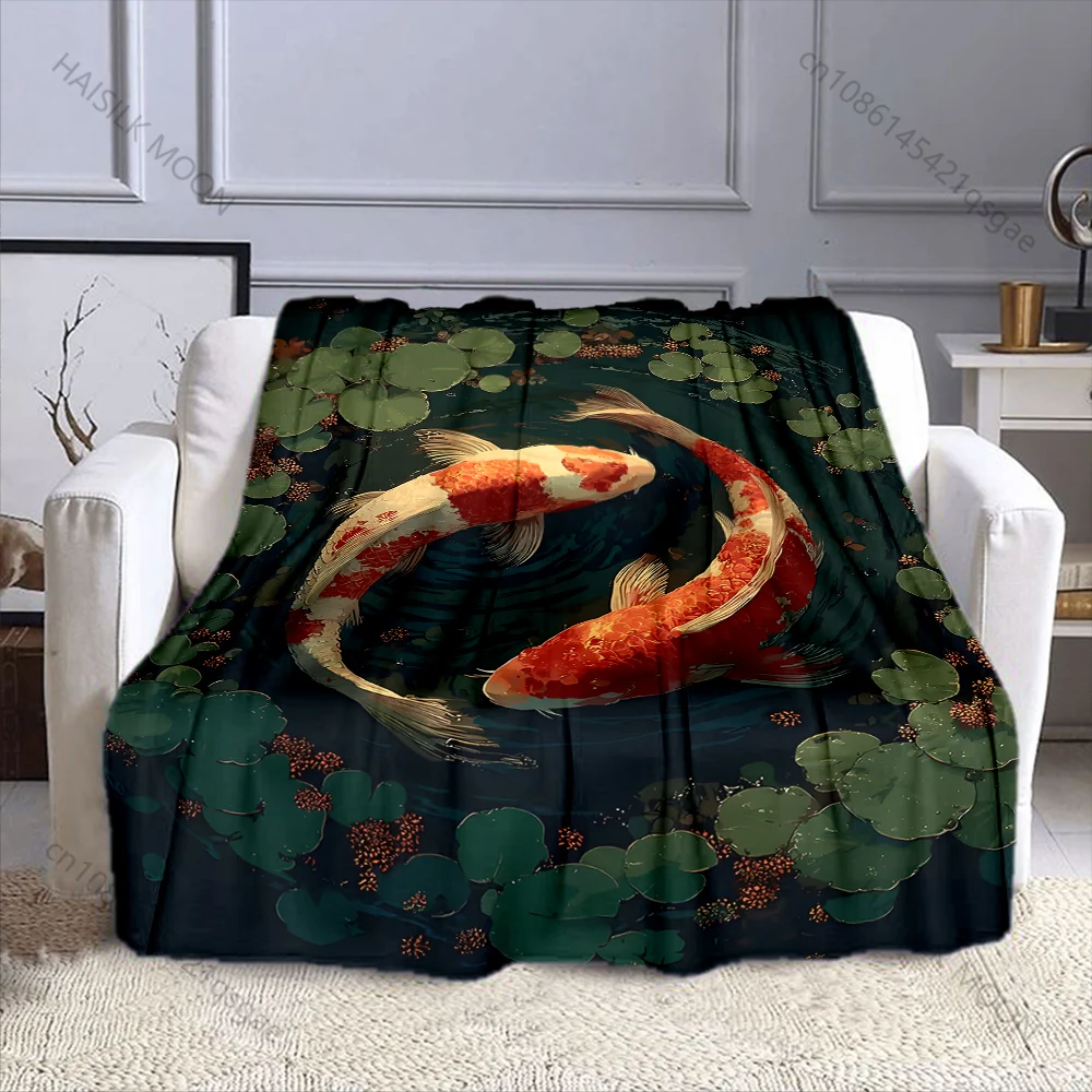 

Плед с принтом «Рыбки кои, плавающие среди лилий», из фланелевого материала, мягкий и теплый, для всех сезонов, для дома, улицы, кемпинга, пикников, автодомов